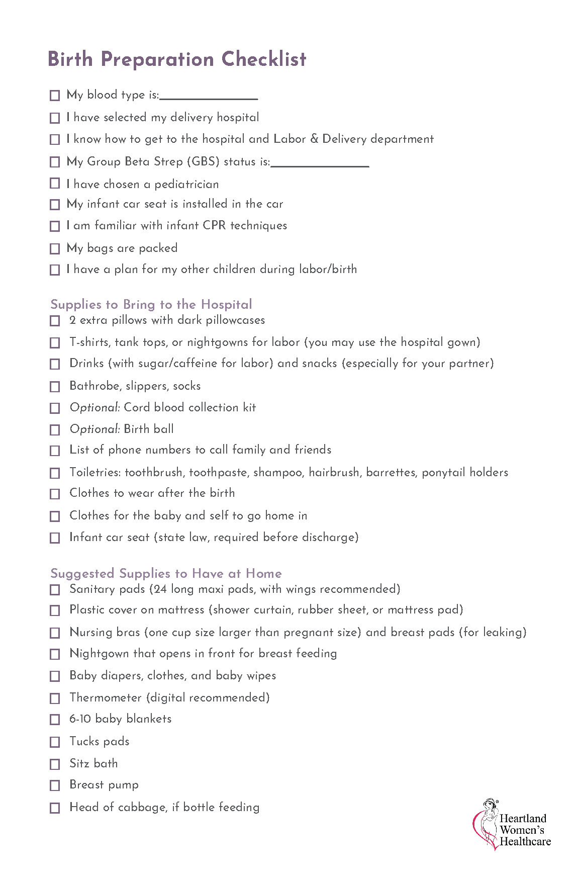 Birth Preparation Checklist